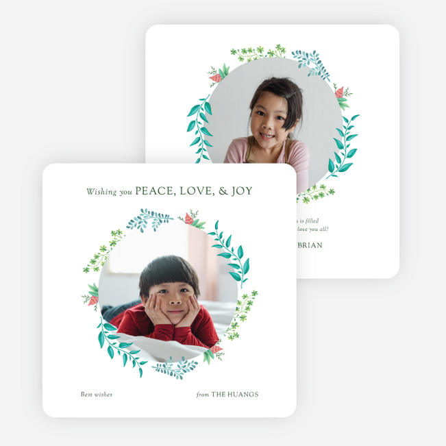 Wreath Frame Holiday Cards and Invitations - Green