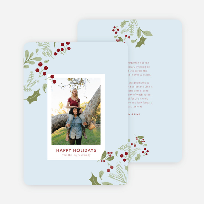 Holly Wreath Holiday Cards and Invitations - Blue