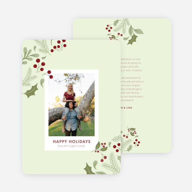 Holly Wreath Holiday Cards and Invitations - Green