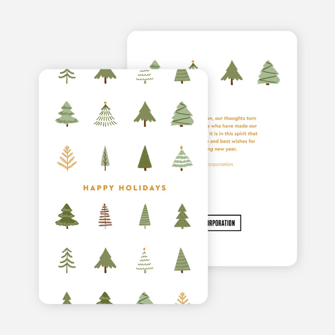 Pine Tree Pattern Corporate Holiday Cards & Corporate Christmas Cards - White