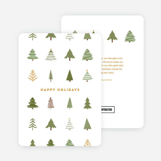 Pine Tree Pattern Corporate Holiday Cards & Corporate Christmas Cards - White