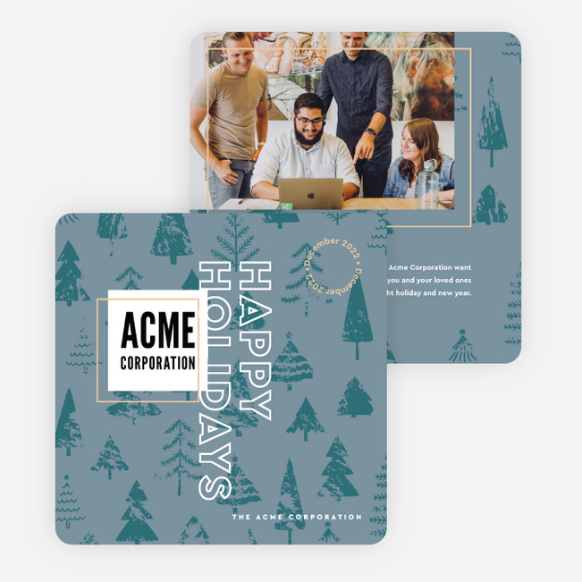 Seasonal Greenery Corporate Holiday Cards & Corporate Christmas Cards - Blue