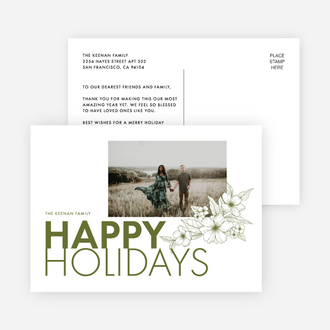 Bold Rose Line Holiday Cards and Invitations - Green