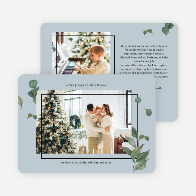 Foliage Frame Christmas Cards - Blue