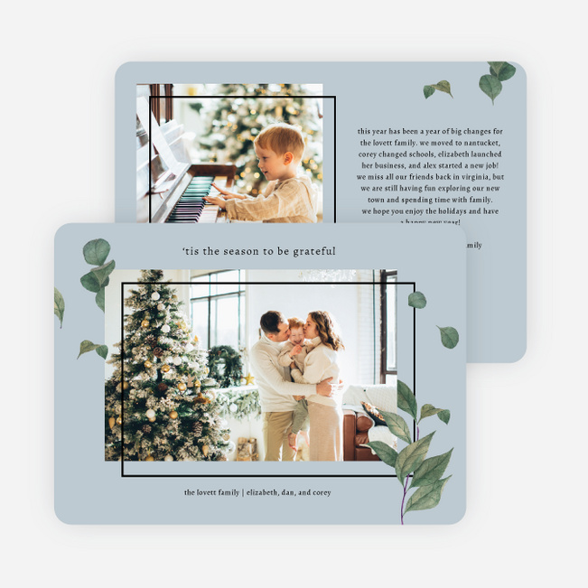 Foliage Frame Holiday Cards and Invitations - Blue