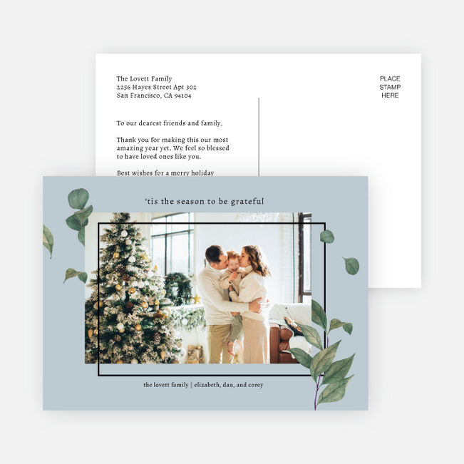 Foliage Frame Holiday Cards and Invitations - Blue