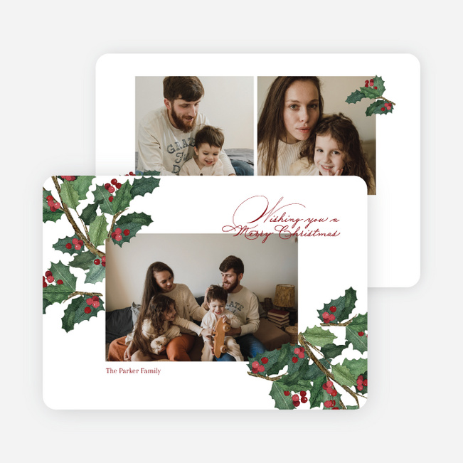 Grateful Holly Christmas Cards - Red