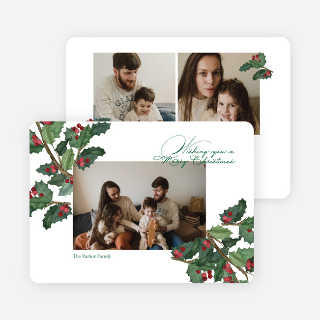 Grateful Holly Christmas Cards - Green