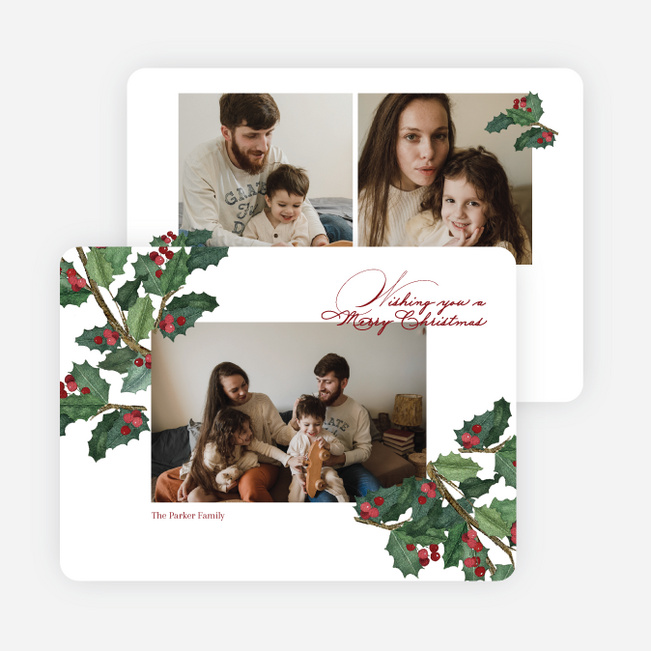 Grateful Holly Christmas Cards - Red
