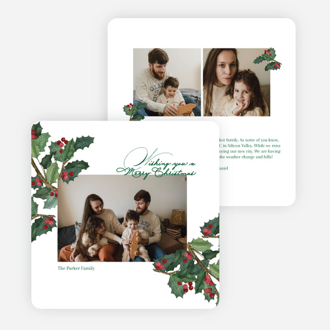Grateful Holly Christmas Cards - Green