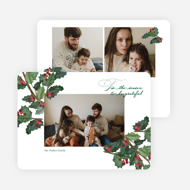 Grateful Holly Holiday Cards and Invitations - Green