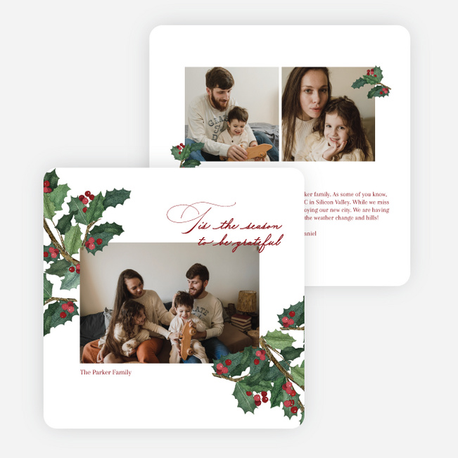 Grateful Holly Holiday Cards and Invitations - Red