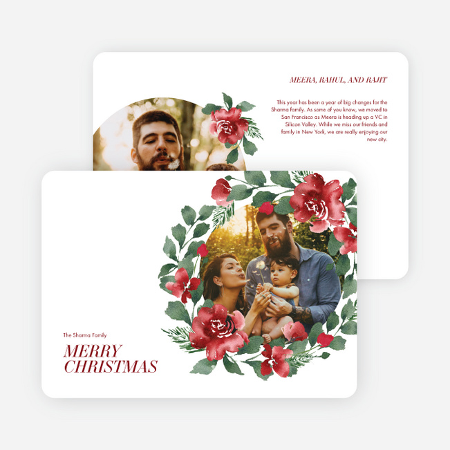 Rosy Wreath Christmas Cards - Red