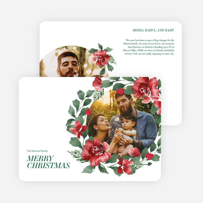 Rosy Wreath Christmas Cards - Green