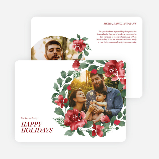 Rosy Wreath Holiday Cards and Invitations - Red