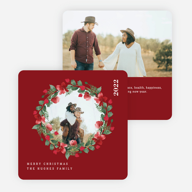 Wreath Highlight Christmas Cards - Red