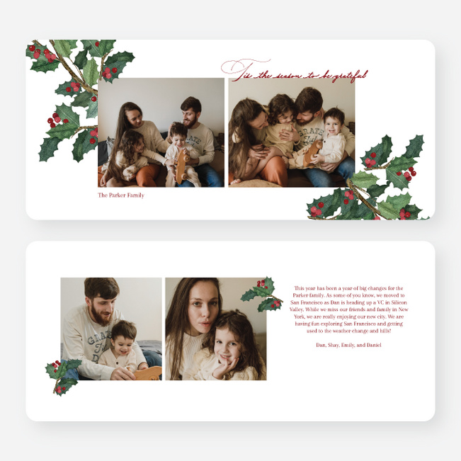 Grateful Holly Holiday Cards and Invitations - Red