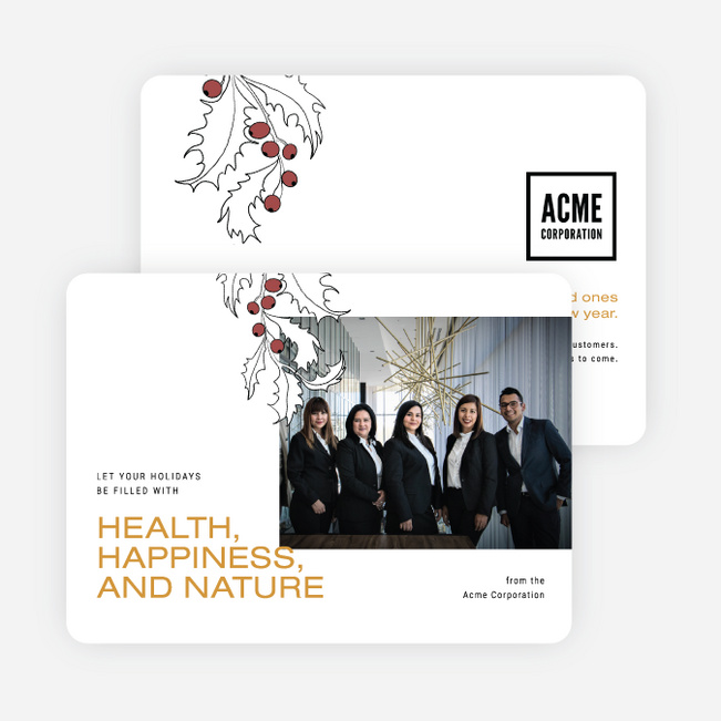 Health, Happiness, & Holly Corporate Holiday Cards & Corporate Christmas Cards - Yellow