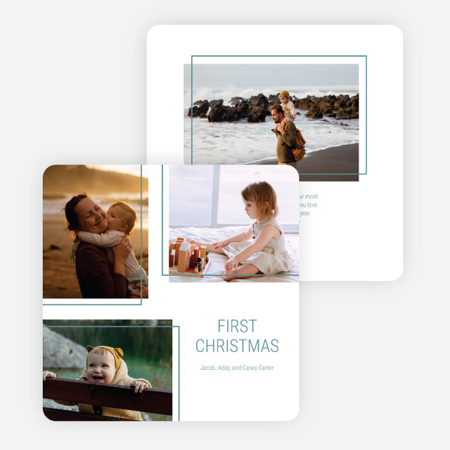 Simple Trio Personalized Christmas Cards - Blue