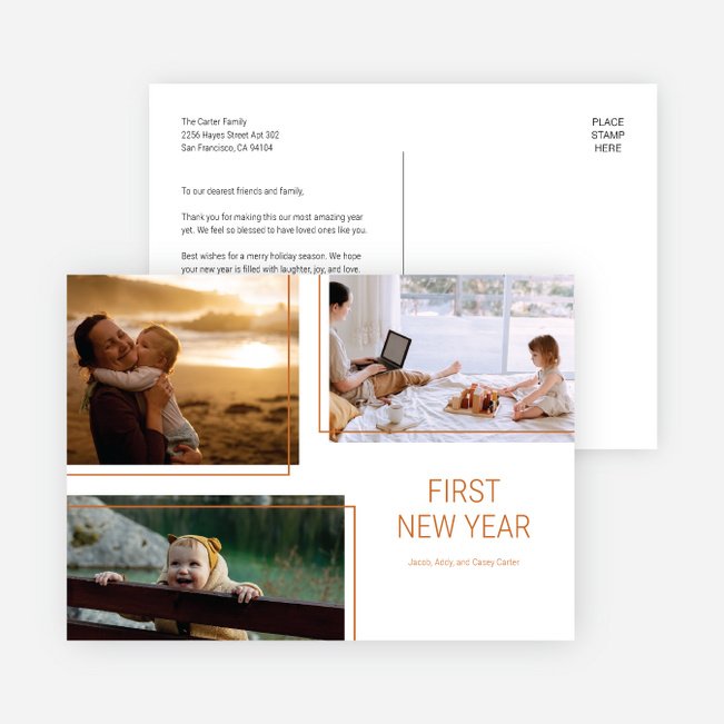 Simple Trio New Year Cards and Invitations - Orange