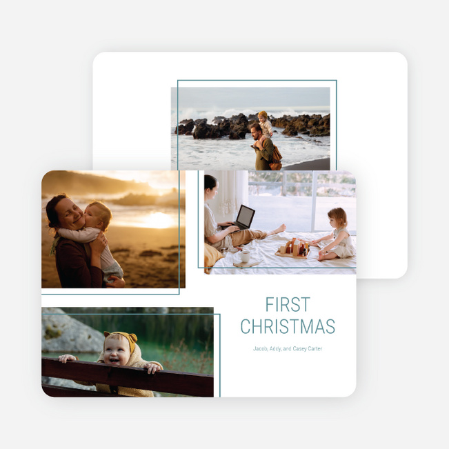Simple Trio Personalized Christmas Cards - Blue