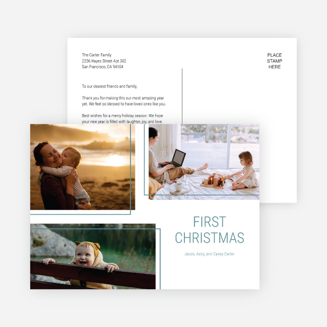 Simple Trio Personalized Christmas Cards - Blue