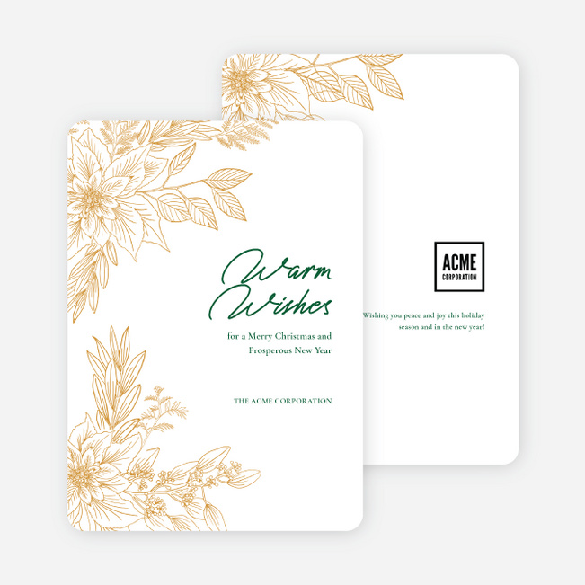 Poinsettia Frame Corporate Holiday Cards & Corporate Christmas Cards - Green