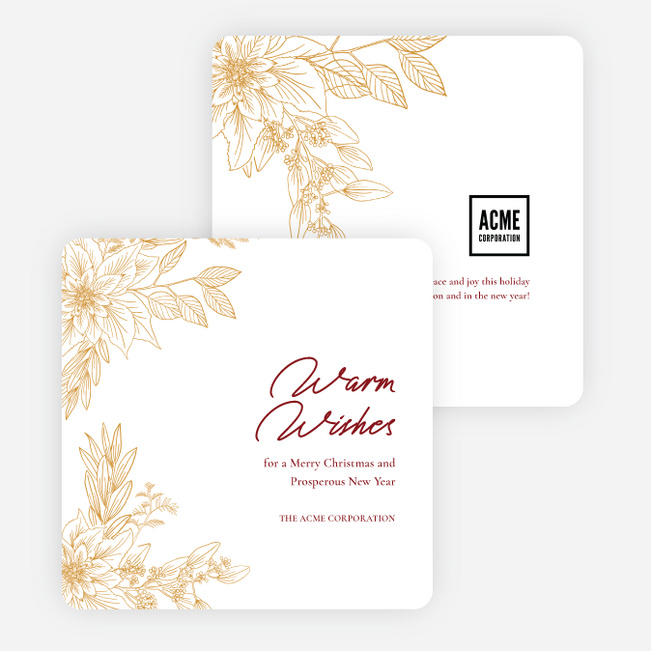 Poinsettia Frame Corporate Holiday Cards & Corporate Christmas Cards - Red
