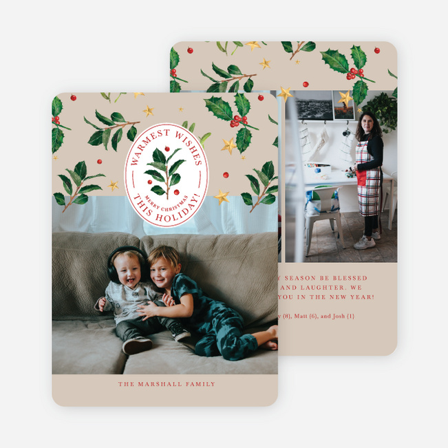 Traditional Holly Seal Christmas Cards - Multi