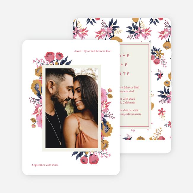 Organic Floral Save the Date Cards - Pink