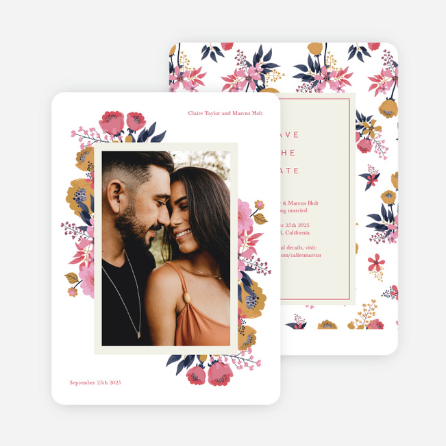 Organic Floral Save the Date Cards - Pink