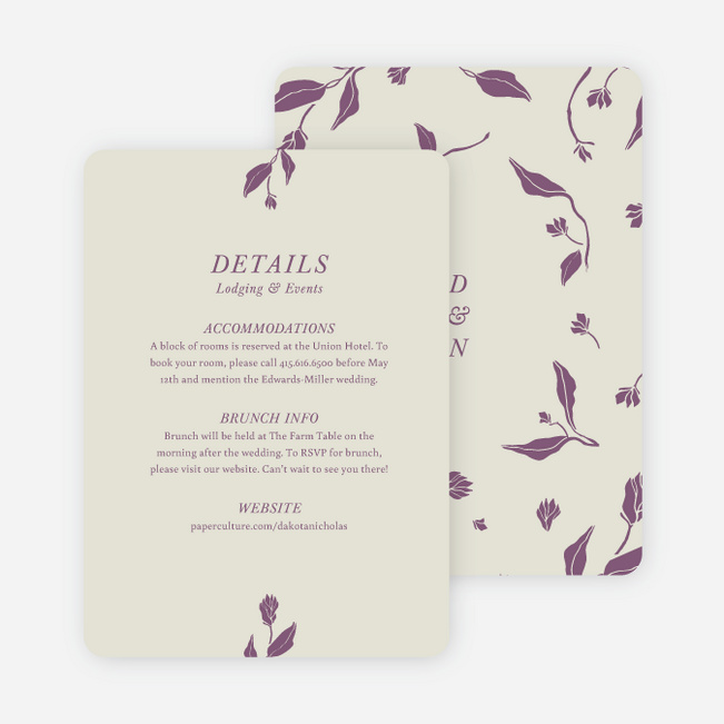 Stemming From Love Wedding Information Cards - Purple