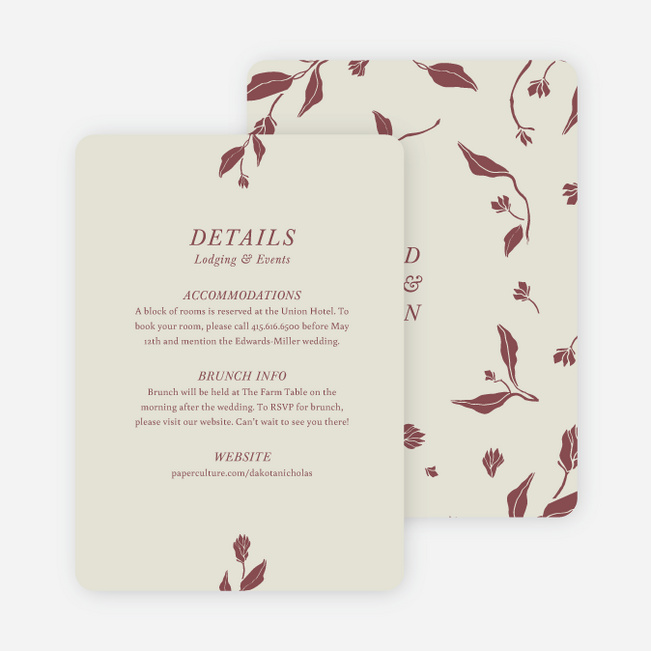 Stemming From Love Wedding Information Cards - Red