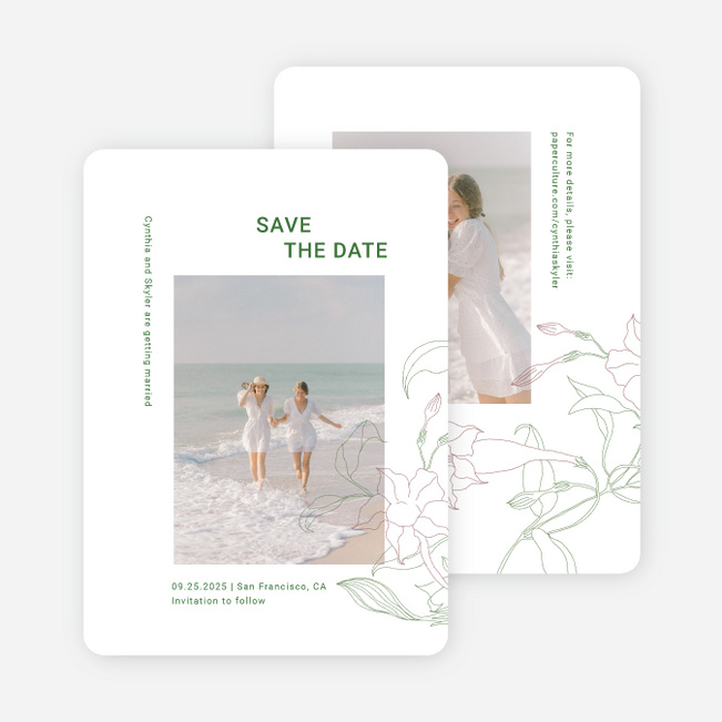Stenciled Bloom Save the Date Cards - White