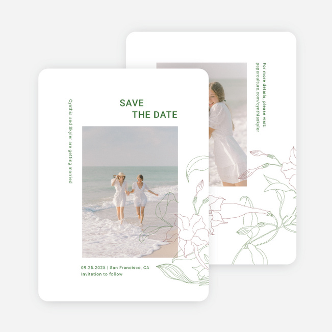 Stenciled Bloom Save the Date Cards - White