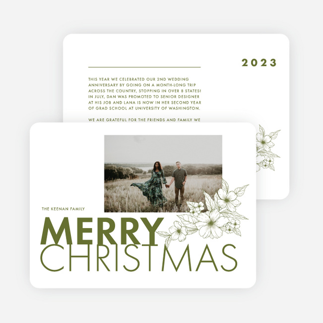 Bold Rose Line Christmas Cards - Green