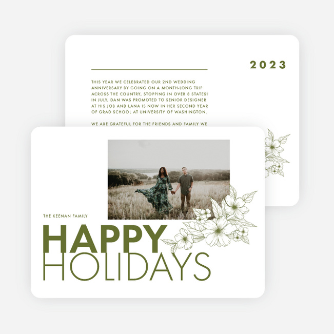 Bold Rose Line Holiday Cards and Invitations - Green