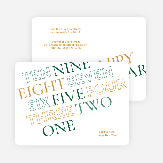 Countdown with Me New Year Cards and Invitations - Green