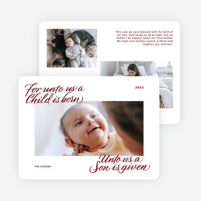 Unto Us Holiday Cards and Invitations - Red