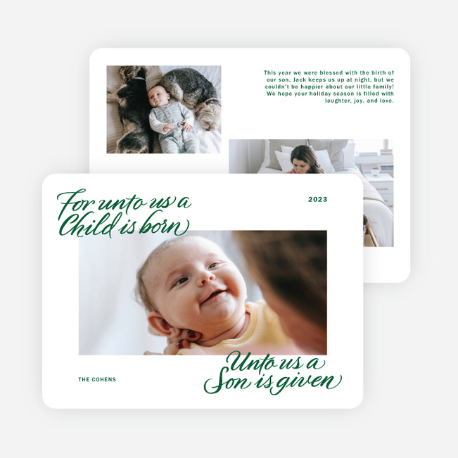 Unto Us Holiday Cards and Invitations - Green