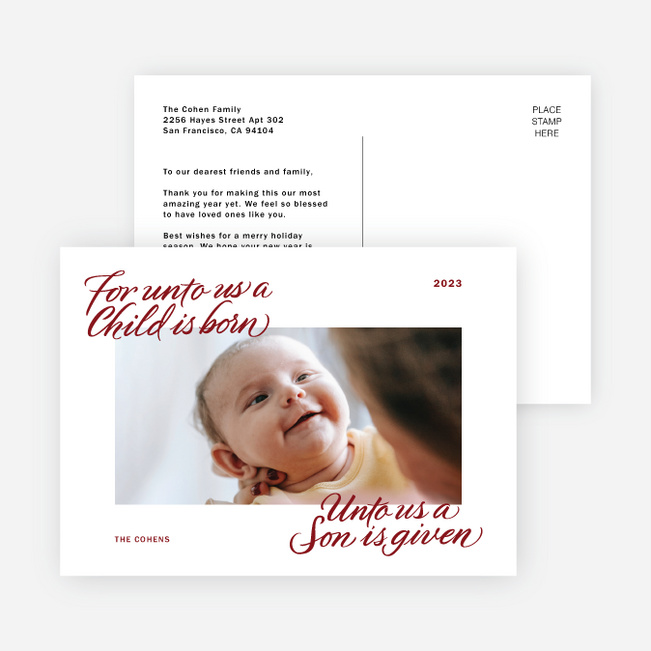 Unto Us Holiday Cards and Invitations - Red
