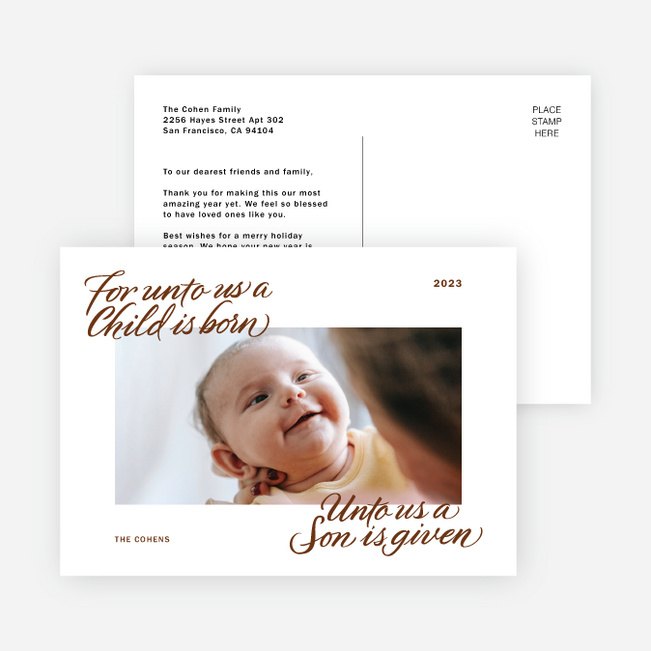 Unto Us Holiday Cards and Invitations - Brown
