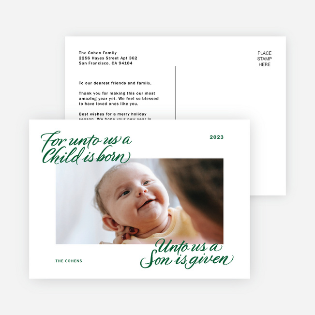 Unto Us Holiday Cards and Invitations - Green