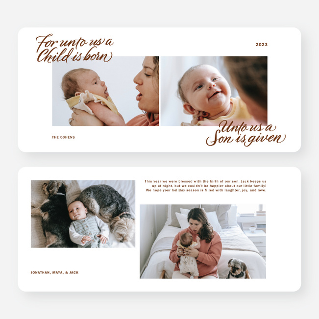Unto Us Holiday Cards and Invitations - Brown