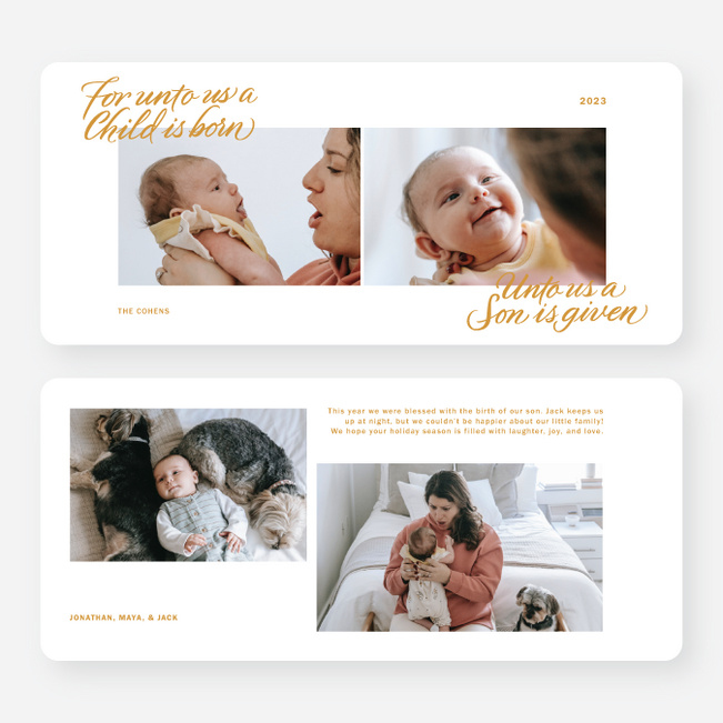 Unto Us Holiday Cards and Invitations - Yellow