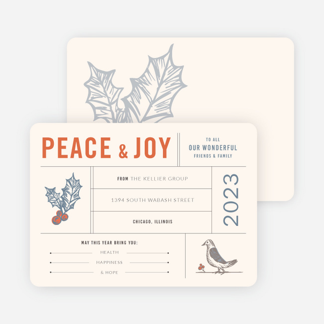 Holly, Peace & Joy Corporate Holiday Cards - Beige