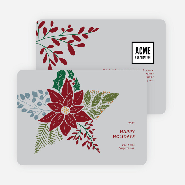 Floral Star Corporate Holiday Cards & Corporate Christmas Cards - Gray