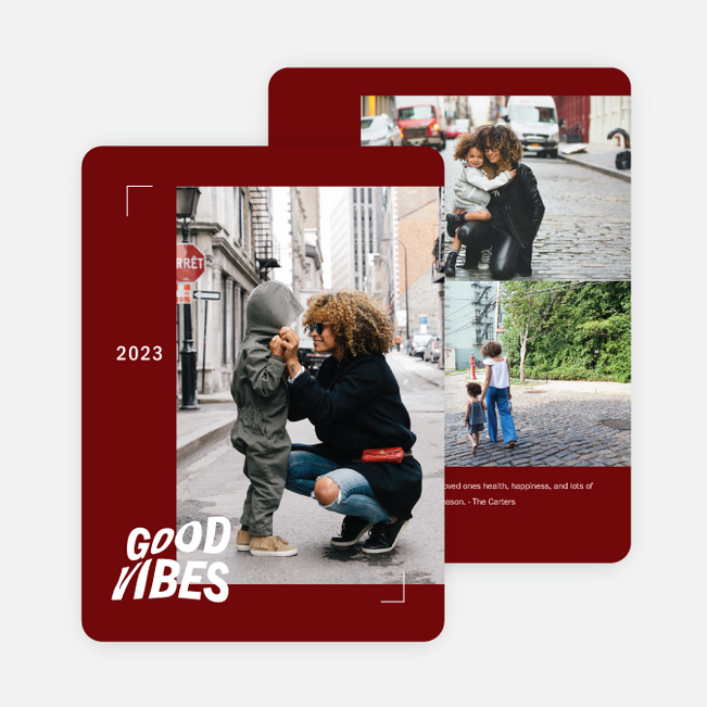 Good Vibes Only Multi Photo Holiday Cards - Red