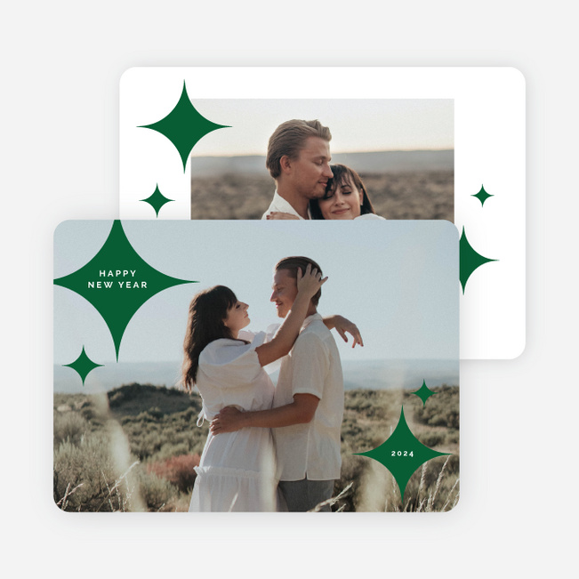 Sprinkling of Stars New Year Cards and Invitations - Green