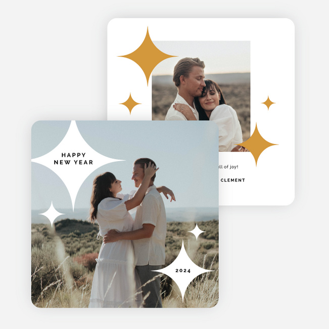 Sprinkling of Stars New Year Cards and Invitations - Yellow